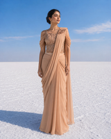 Champagne Peach Draped Saree Ensemble