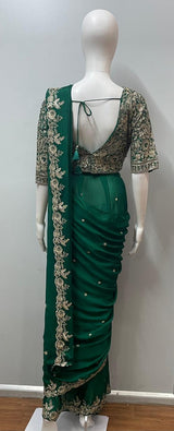 Emerald Green Antique Zari Saree Ensemble