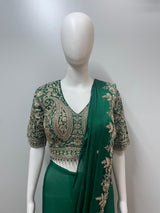 Emerald Green Antique Zari Saree Ensemble