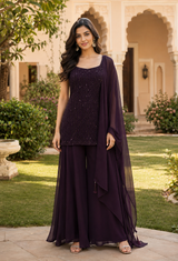 Midnight Plum Sequin Palazzo Couture Ensemble