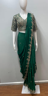 Emerald Green Antique Zari Saree Ensemble