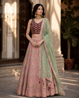 Peach Maroon Floral Lehenga Set