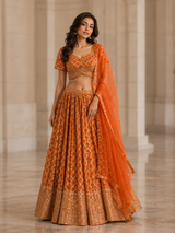Tangerine Gold Embroidered Festive Lehenga Set