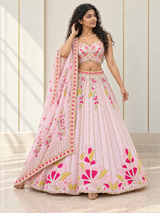 Blush Pink Multicolour Floral Mirrorwork Lehenga Set