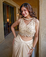 Champagne Ivory Pearl Draped Skirt Set