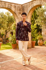 Burgundy Floral Men's Jacket Trouser Set