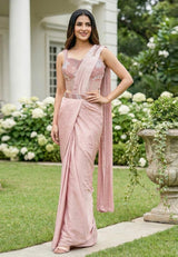 Blush Pink Crystal Draped Saree Set