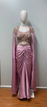 Dusty Rose Gold Embellished Draped Skirt Set