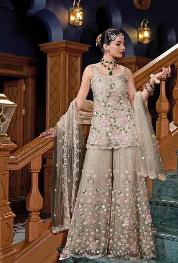 Dusty Taupe Blush Floral Palazzo Set