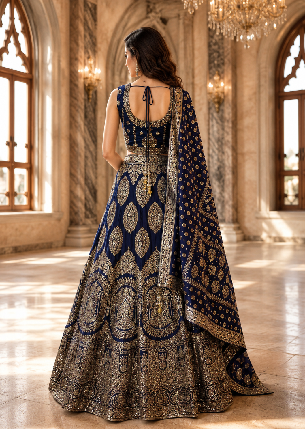 royal blue and gold dress Royal Blue Gold Zari Lehenga Ensemble – MishUUU