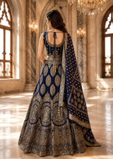 Royal Blue Gold Zari Lehenga Ensemble