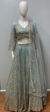 Aqua Champagne Embroidered Lehenga Couture Set