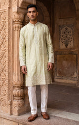 Pista Green Silver Motif Kurta Set