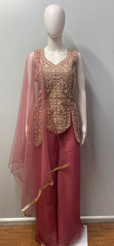 Dusty Rose Antique Gold Floral Longline Palazzo Set