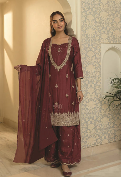 Maroon Gold Palazzo Set, front view