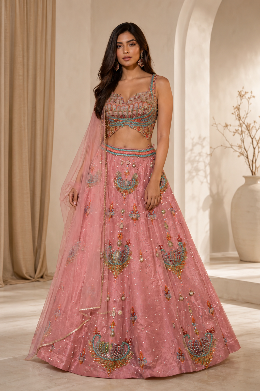 Blush Peacock Mirror Lehenga Ensemble