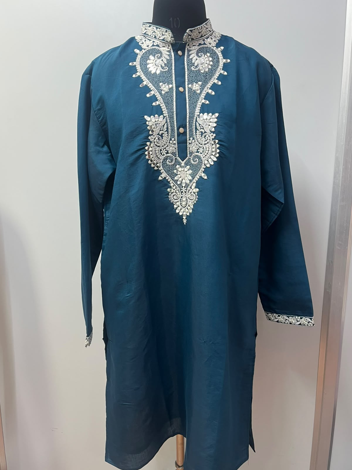 Deep Teal Silver Mirror Heritage Kurta