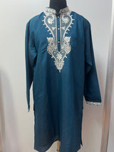 Deep Teal Silver Mirror Heritage Kurta
