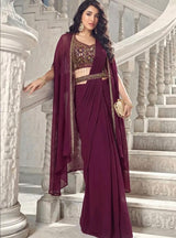 Deep Wine Jewel Draped Skirt Set