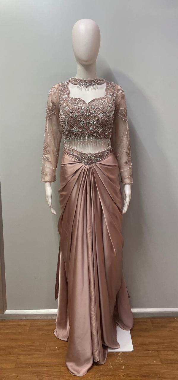 Smoky Rose Crystal Draped Skirt Set