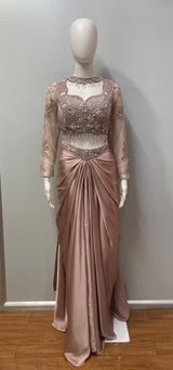 Smoky Rose Crystal Draped Skirt Set