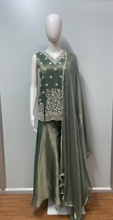 Sage Olive Silver Floral Palazzo Set