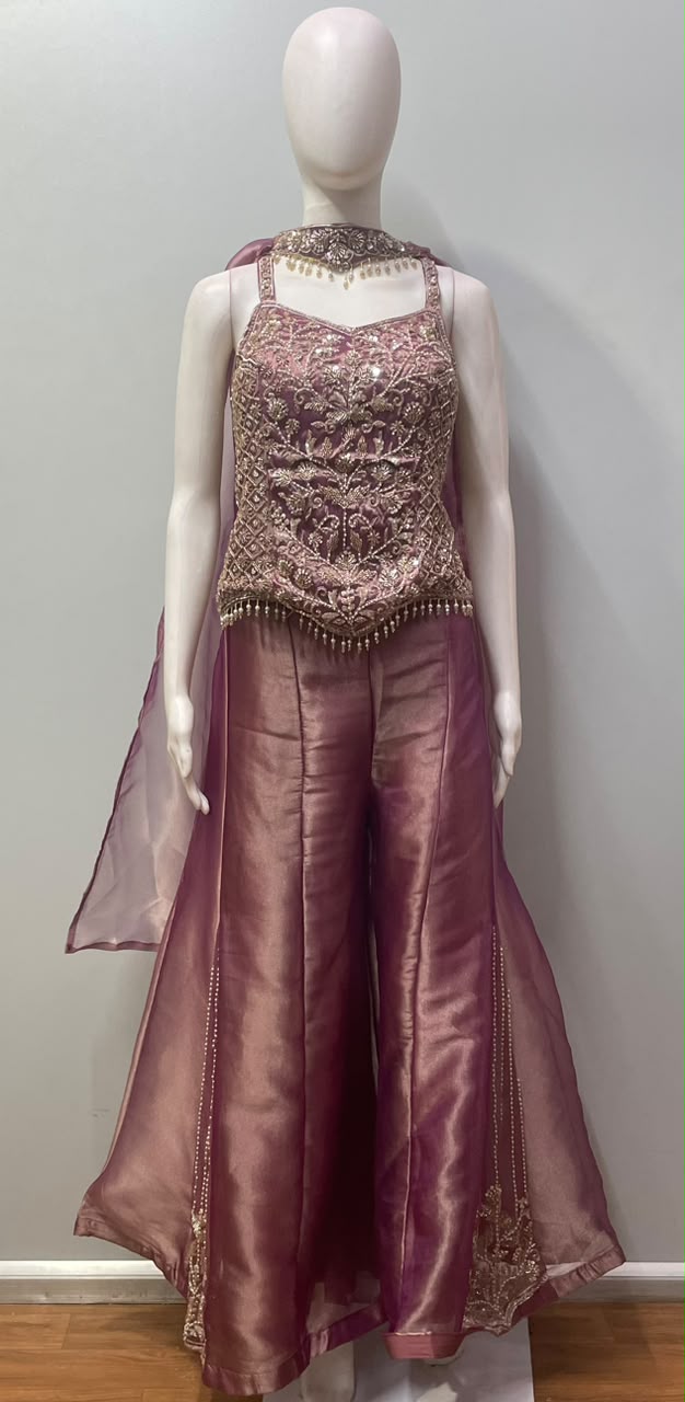 Smoky Mauve Antique Gold Floral Palazzo Set