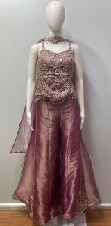 Smoky Mauve Antique Gold Floral Palazzo Set