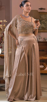 Champagne Silver Crystal Cape Palazzo Set