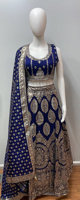 Royal Blue Gold Zari Lehenga Ensemble