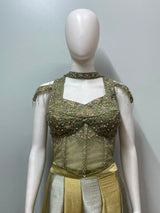 Olive Gold Embellished Corset Palazzo Set