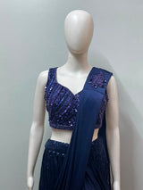 Midnight Navy Sequin Draped Saree Set