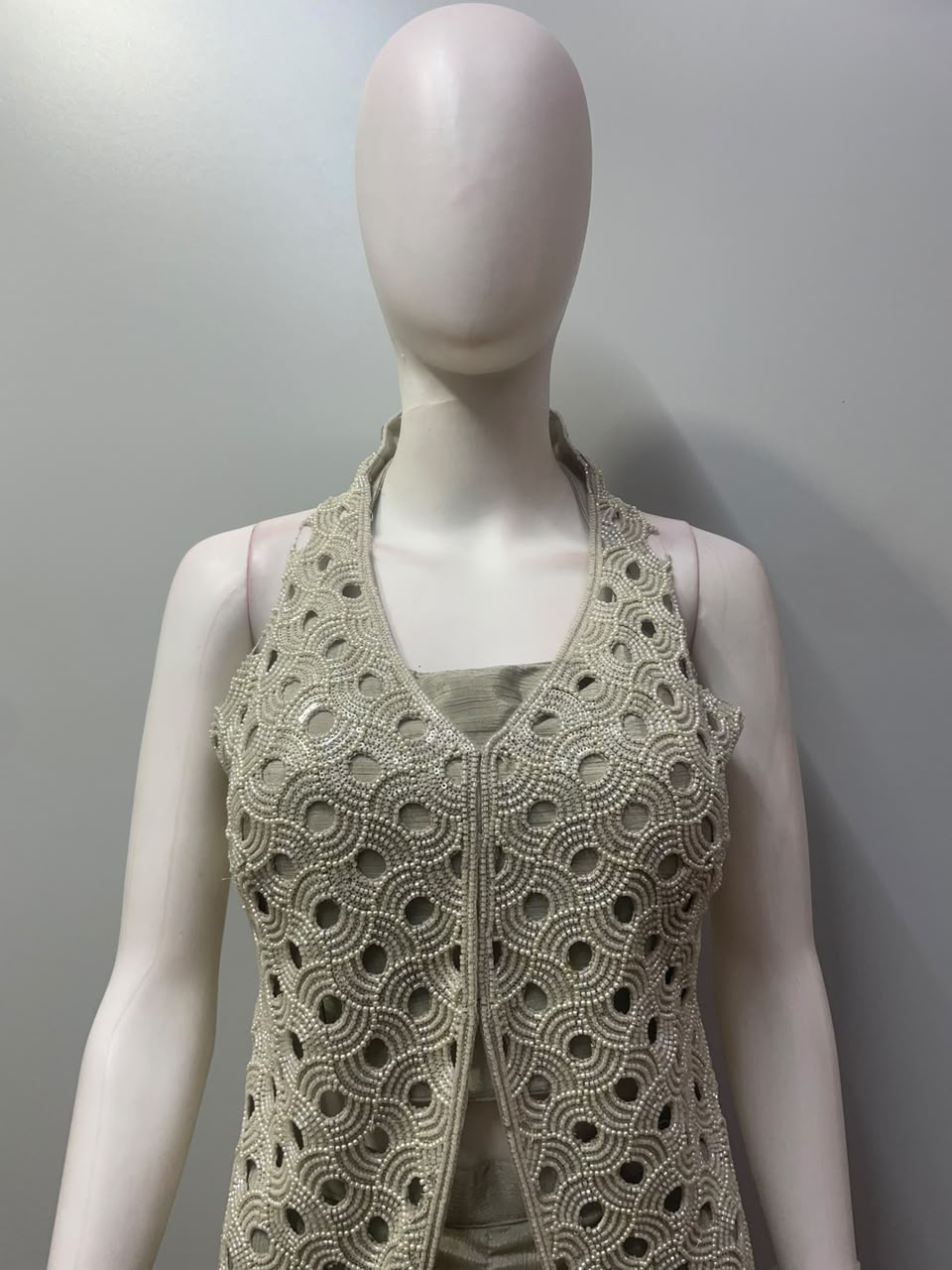 Champagne Sage Pearl Cutwork Palazzo Set