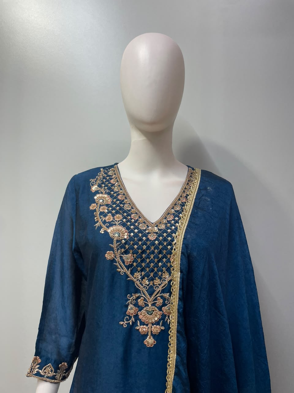 Deep Teal Antique Gold Floral Palazzo Set
