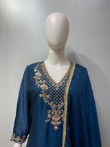 Deep Teal Antique Gold Floral Palazzo Set