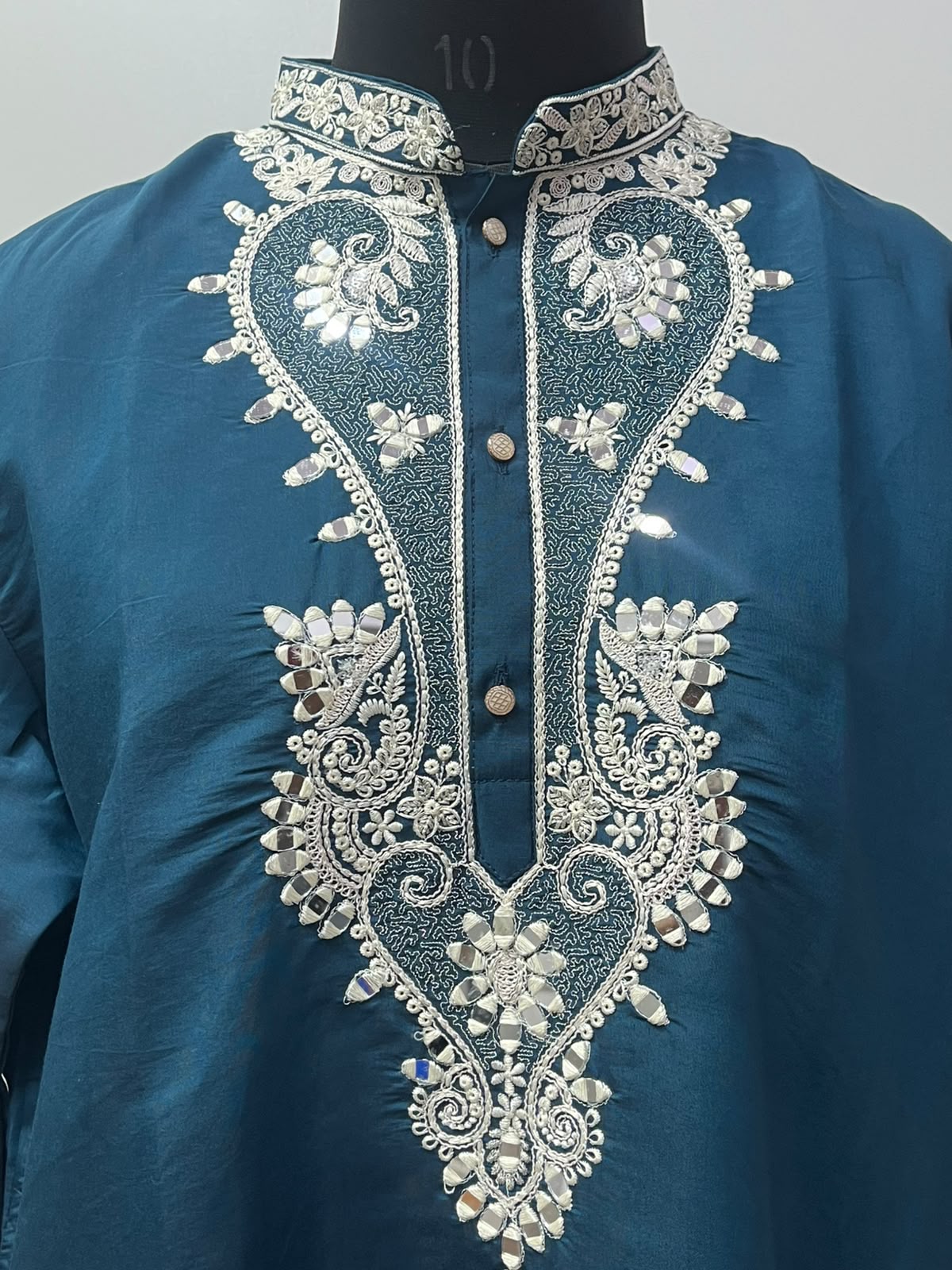 Deep Teal Silver Mirror Heritage Kurta