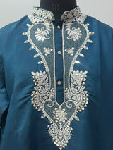 Deep Teal Silver Mirror Heritage Kurta