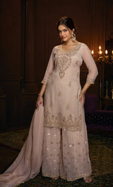 Blush Rose Gold Embroidered Sharara Set