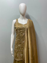 Olive Gold Embroidered Palazzo Set