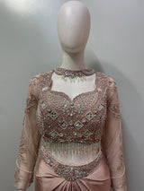 Smoky Rose Crystal Draped Skirt Set