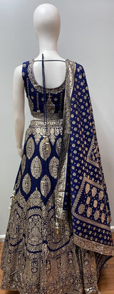 Royal Blue Gold Zari Lehenga Ensemble