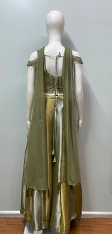 Olive Gold Embellished Corset Palazzo Set