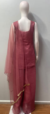 Dusty Rose Antique Gold Floral Longline Palazzo Set