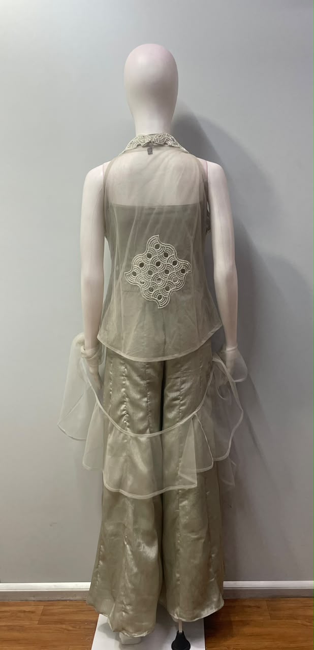 Champagne Sage Pearl Cutwork Palazzo Set
