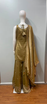 Olive Gold Embroidered Palazzo Set