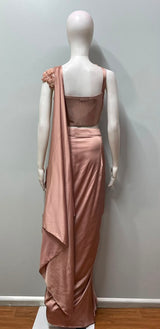 Rose Copper Floral Draped Saree Set