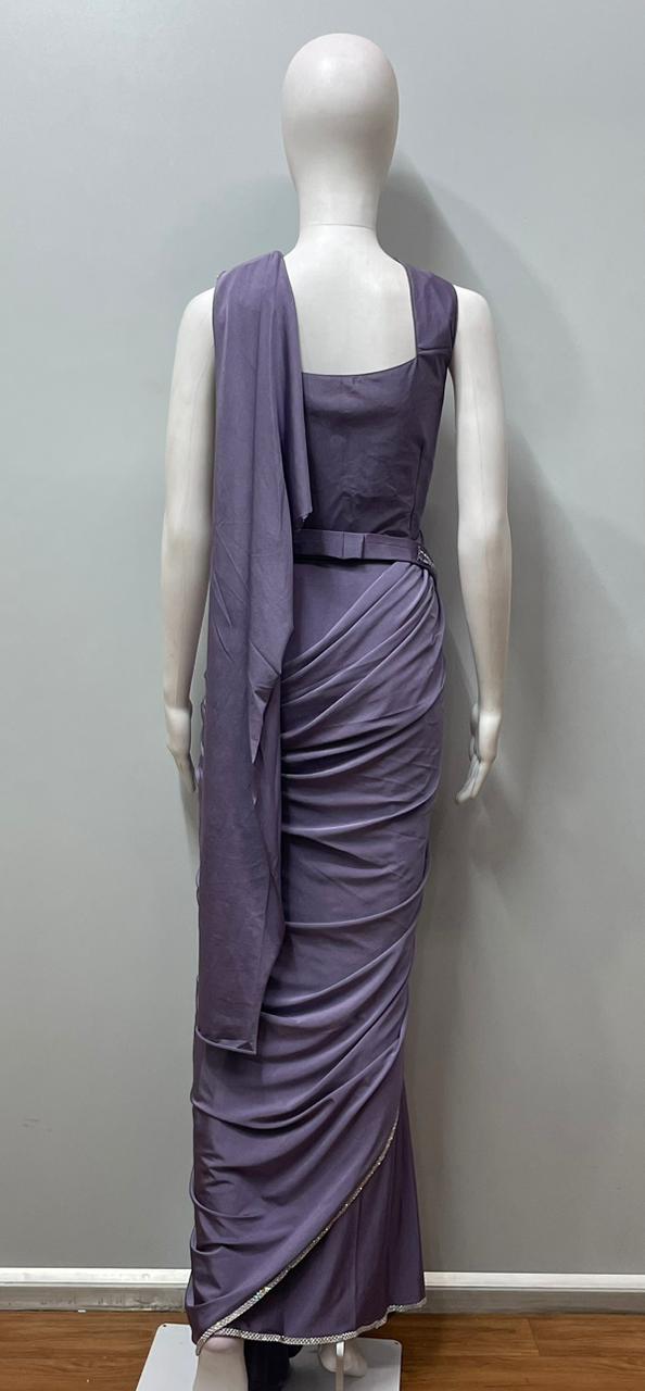 Mauve Silver Draped Saree Set