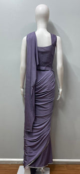 Mauve Silver Draped Saree Set