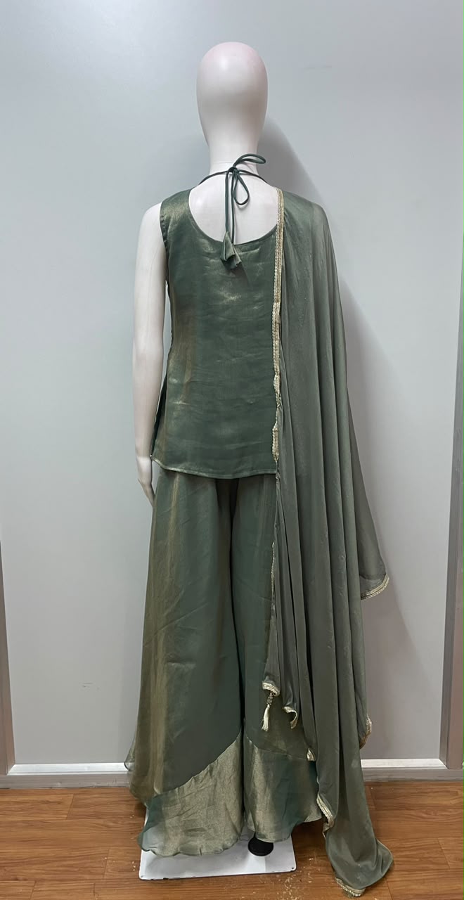 Sage Olive Silver Floral Palazzo Set