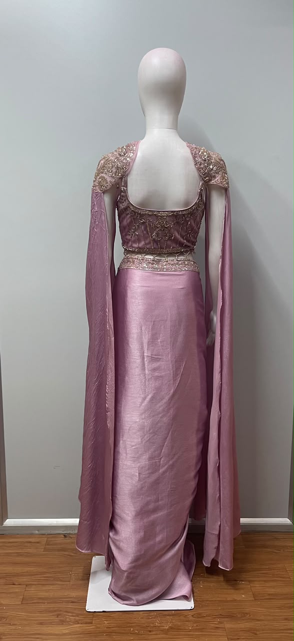 Dusty Rose Gold Embellished Draped Skirt Set